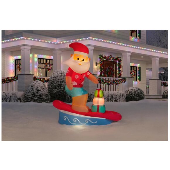 6 Ft Hang Ten Surfing Santa LED Christmas Inflatable Airblown Beach Longboard